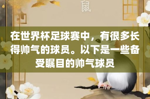 在世界杯足球赛中，有很多长得帅气的球员。以下是一眉山市正发家政服务有限公司些备受瞩目的帅气球员