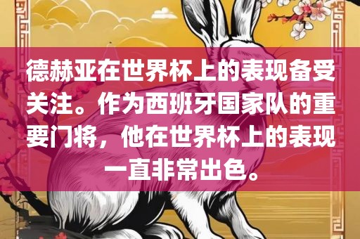 德赫亚在世界杯上的表现备受关注。作为西班牙国家队的重要门将，他在世界杯上的表现一直非常出色。
