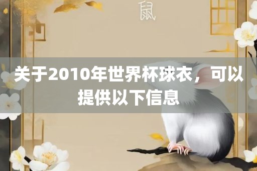 关于2010年世界杯球衣，可以提供以下信息
