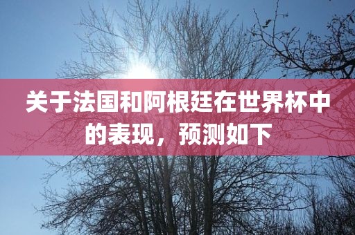 关于法国和阿根廷在世界杯中的表现，预测如下眉山市正发家政服务有限公司