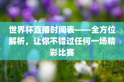 世界杯直播时间表——全方位解析，让你不错过任何一场精彩比赛