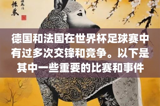 德国和法国在世界杯足球赛中有过多次交锋和竞争。以下是其中一些重要的比赛和事件