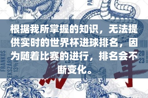 根据我所掌握的知识，无法提供实时的世界杯进球排名，因为随着比赛的进行，排名会不断变化。