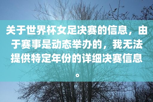 关于世界杯女足决赛的信息，由于赛事是动态举办的，我无法提供特定年份的详细决赛信息。