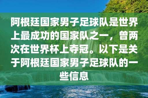 阿根廷国家男子足球队是世界上最成功的国家队之一，曾两次在世界杯上夺冠。以下是关于阿根廷国家男子足球队的一些信息