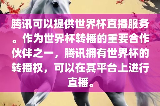 腾讯可以提供世界杯直播服务。作为世界杯转播的重要合作伙伴之一，腾讯拥有世界杯的转播权，可以在其平台上进行直播。