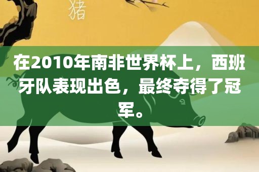 在2010年南非世界杯上，西班牙队表现出色，最终夺得了冠军。眉山市正发家政服务有限公司