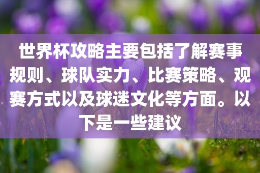 世界杯攻略主要包括了解赛事规则、球队实力、比赛策略、观赛方式以及球迷文化等方面。以下是一些建议眉山市正发家政服务有限公司