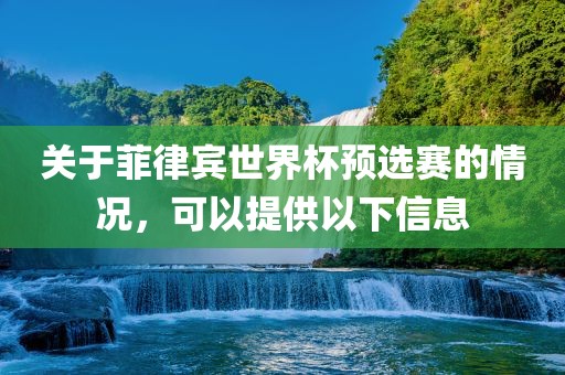 关于菲律宾世界杯预选赛的情况，可以提供以下信息