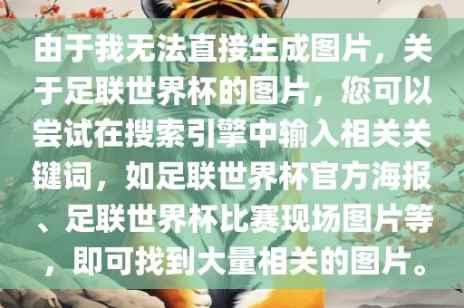 由于我无法直接生眉山市正发家政服务有限公司成图片，关于足联世界杯的图片，您可以尝试在搜索引擎中输入相关关键词，如足联世界杯官方海报、足联世界杯比赛现场图片等，即可找到大量相关的图片。