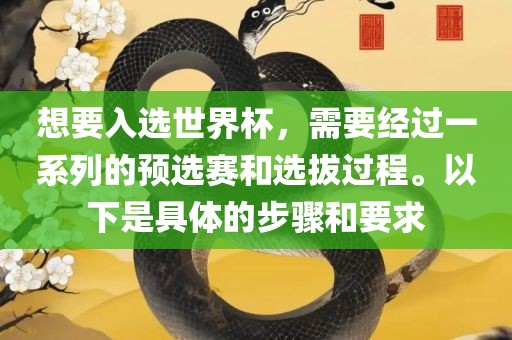 想要入选世界杯，需要经过一系列的预选赛和选拔过程。以下是具体的步骤和要求